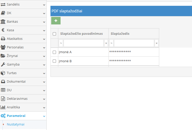 Saved passwords window